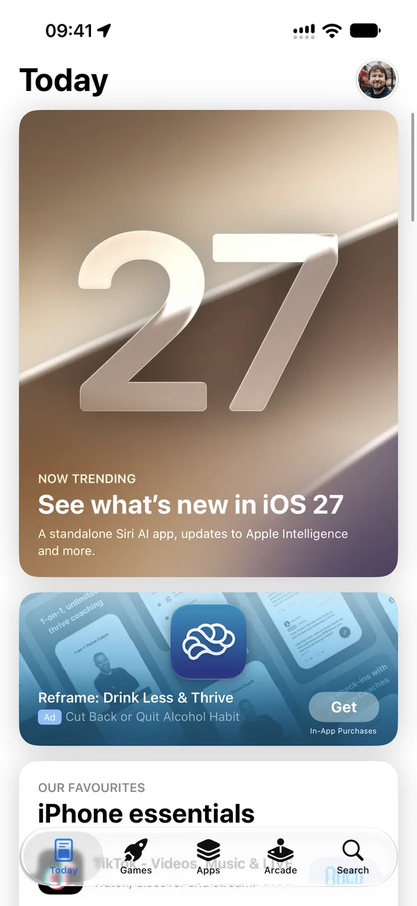 The App Store Today tab on 14 September 2026, with the See what\u2019s new in iOS 27 story