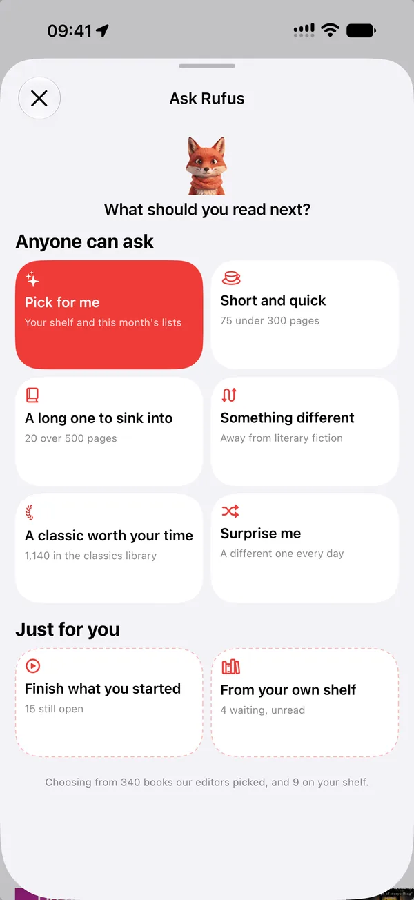 The Ask Rufus sheet in Must Read, six cards to choose from and two more just for you