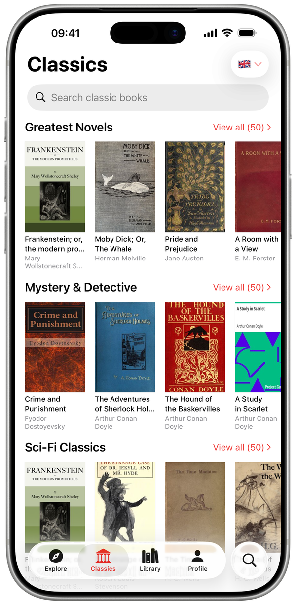 Classics library with 74,000+ eBooks