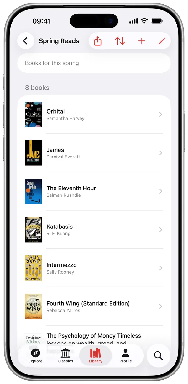 Custom reading list with books