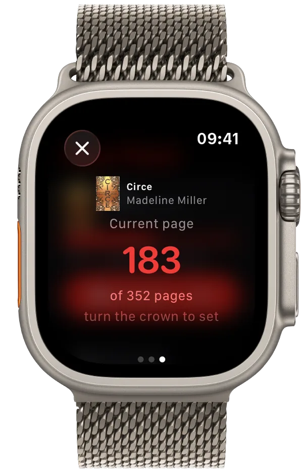 Logging the current page with the Digital Crown on the Must Read Apple Watch app