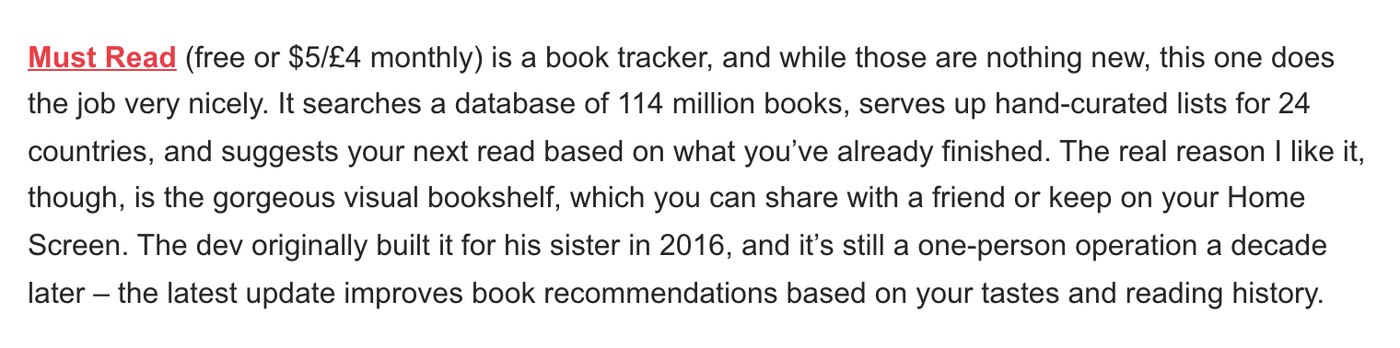 The paragraph about Must Read in the TapSmart article