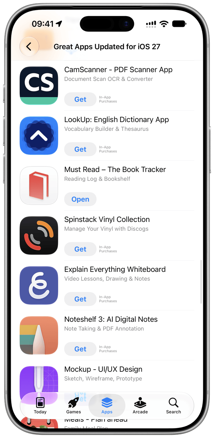 Must Read listed in Great Apps Updated for iOS 27