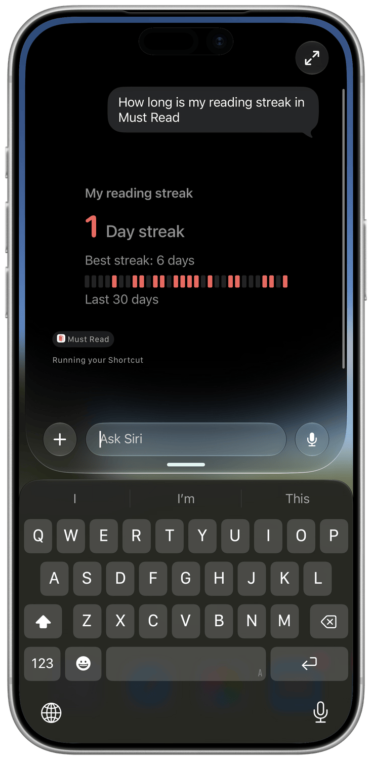 Siri answering with the reading streak
